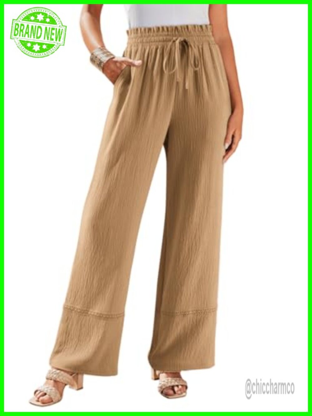 Wide Leg Lace Palazzo Pants High Waisted Drawstring Pockets